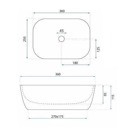 REA-U5667 - Lavoar pentru blat BELINDA MINI 25x36 cm ceramică/alb lucios