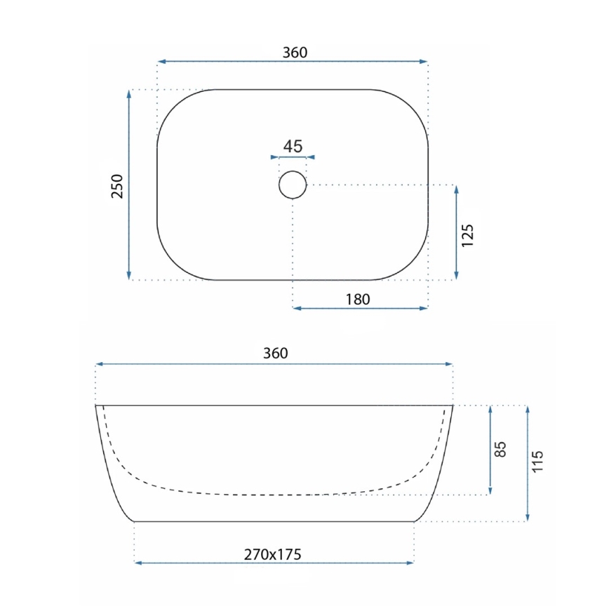 REA-U5667 - Lavoar pentru blat BELINDA MINI 25x36 cm ceramică/alb lucios