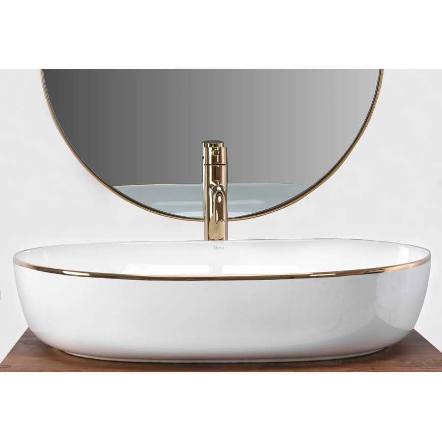 REA-U6211 - Lavoar pentru blat CLEO 41 x 60,5 cm, ceramică, alb/auriu