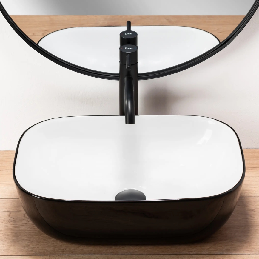 REA-U6332 - Lavoar BELINDA pentru blat 33x46,5 cm ceramică/negru/alb