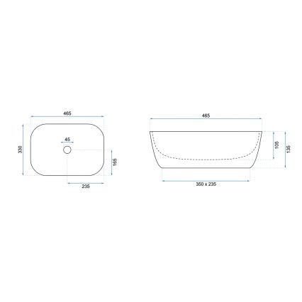 REA-U6332 - Lavoar BELINDA pentru blat 33x46,5 cm ceramică/negru/alb