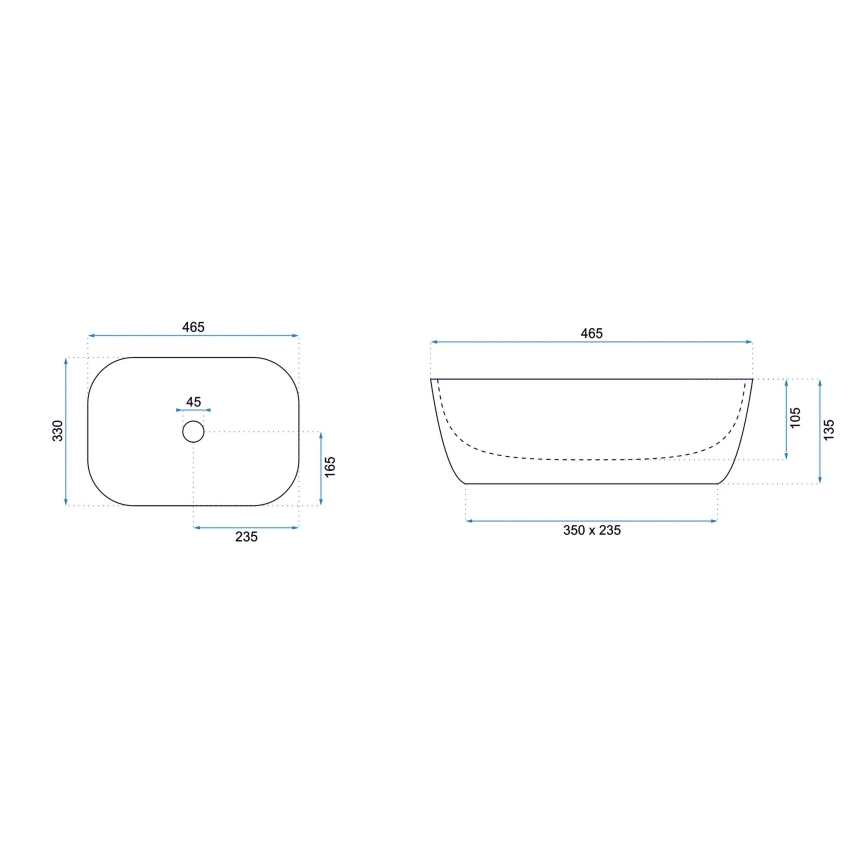 REA-U6332 - Lavoar BELINDA pentru blat 33x46,5 cm ceramică/negru/alb