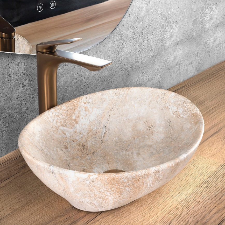 REA-U6361 - Lavoar pentru blat SOFIA 34,5x41 cm ceramică/bej/imitație de piatră