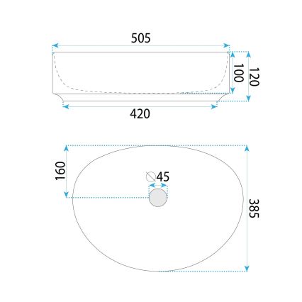 REA-U6370 - Lavoar pentru blat JOANA 38,5x50,5 cm ceramică/alb lucios