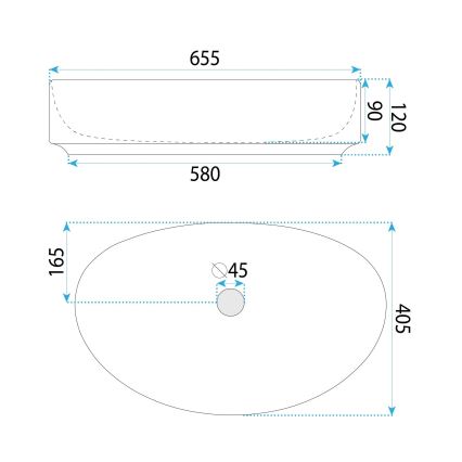 REA-U6371 - Lavoar pentru blat JOANA 40,5x65,5 cm ceramică/alb lucios