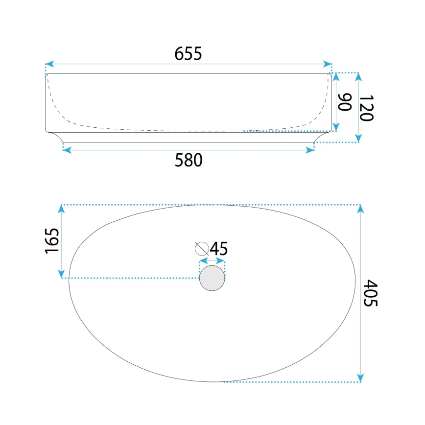 REA-U6371 - Lavoar pentru blat JOANA 40,5x65,5 cm ceramică/alb lucios