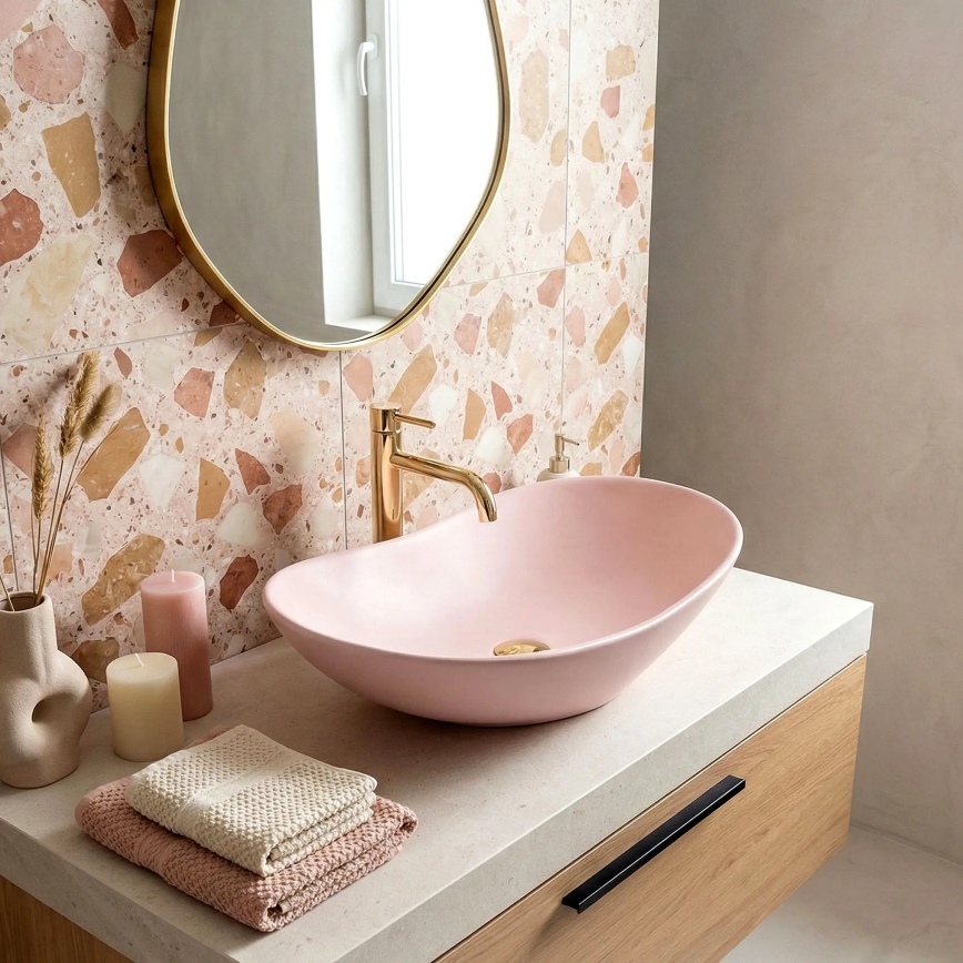 REA-U6374 - Lavoar ROYAL pentru blat, 35,5 x 61,5 cm, ceramică, roz mat