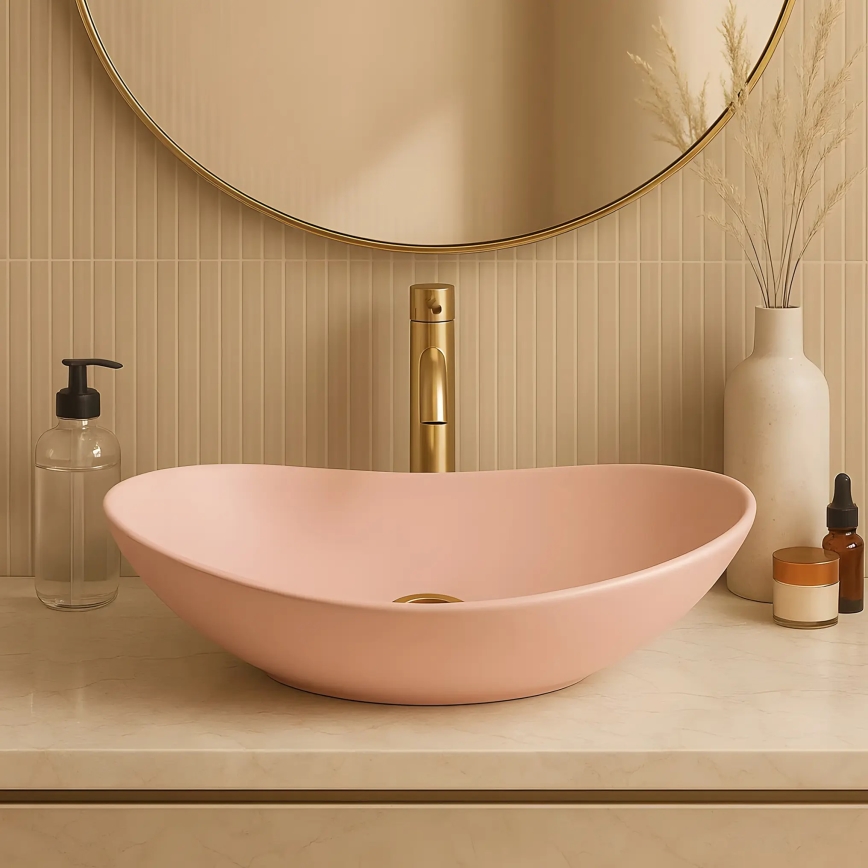 REA-U6374 - Lavoar ROYAL pentru blat, 35,5 x 61,5 cm, ceramică, roz mat