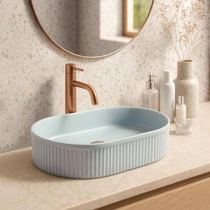 REA-U6375 - Lavoar pentru blat VANDA 31 x 49 cm, ceramică, albastru mat