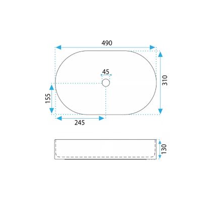 REA-U6375 - Lavoar pentru blat VANDA 31 x 49 cm, ceramică, albastru mat