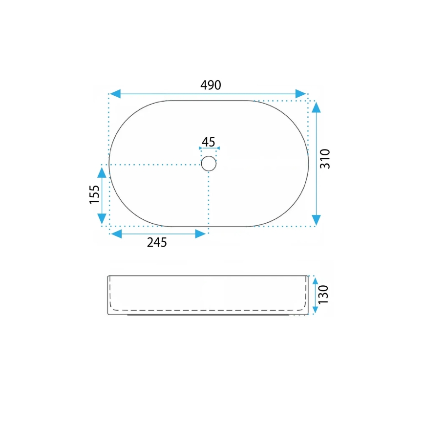 REA-U6375 - Lavoar pentru blat VANDA 31 x 49 cm, ceramică, albastru mat