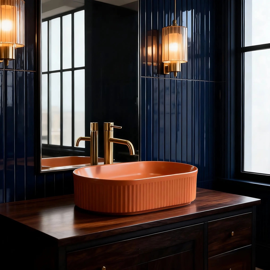 REA-U6377 - Lavoar pentru blat VANDA 31x49 cm ceramică/portocaliu