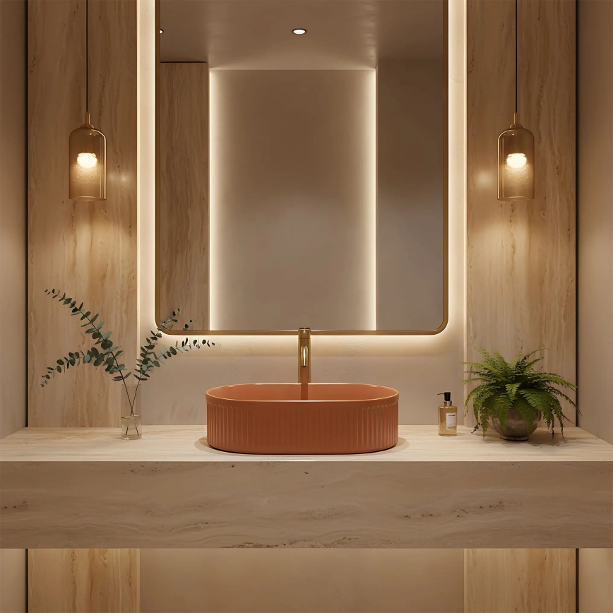 REA-U6377 - Lavoar pentru blat VANDA 31x49 cm ceramică/portocaliu