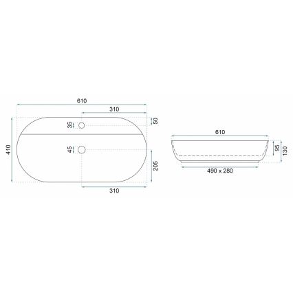 REA-U6381 - Lavoar pentru blat AURA 41x61 cm ceramică/maro lucios