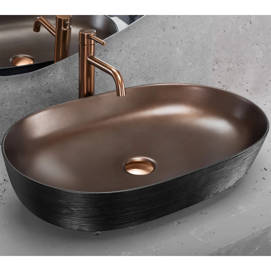 REA-U6383 - Lavoar pe blat CLEO 41x60,5 cm ceramică/negru/cupru periat