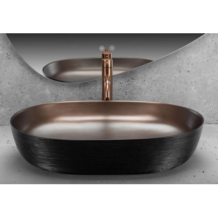 REA-U6383 - Lavoar pe blat CLEO 41x60,5 cm ceramică/negru/cupru periat