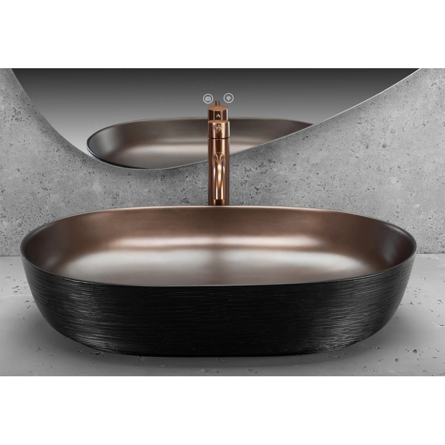 REA-U6383 - Lavoar pe blat CLEO 41x60,5 cm ceramică/negru/cupru periat