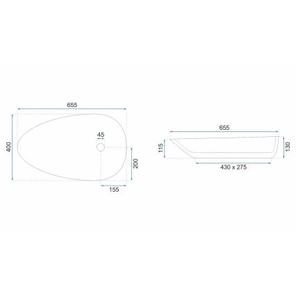 REA-U6501 - Lavoar GRETA pentru blat, 40 x 65,5 cm, ceramică, aspect de piatră