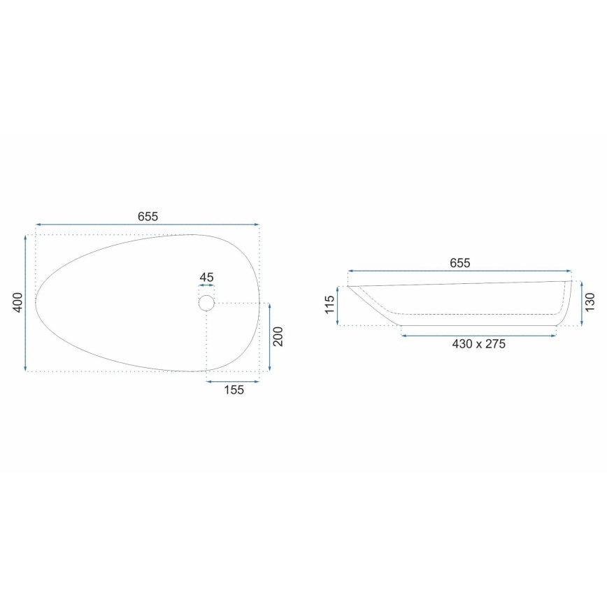 REA-U6501 - Lavoar GRETA pentru blat, 40 x 65,5 cm, ceramică, aspect de piatră