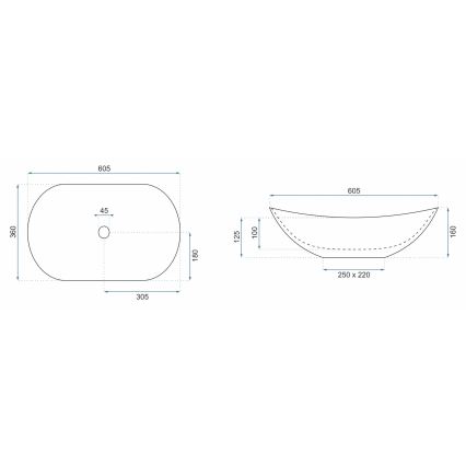 REA-U6502 - Lavoar pentru blat ROYAL 36 x 60,5 cm, ceramică/decor marmură