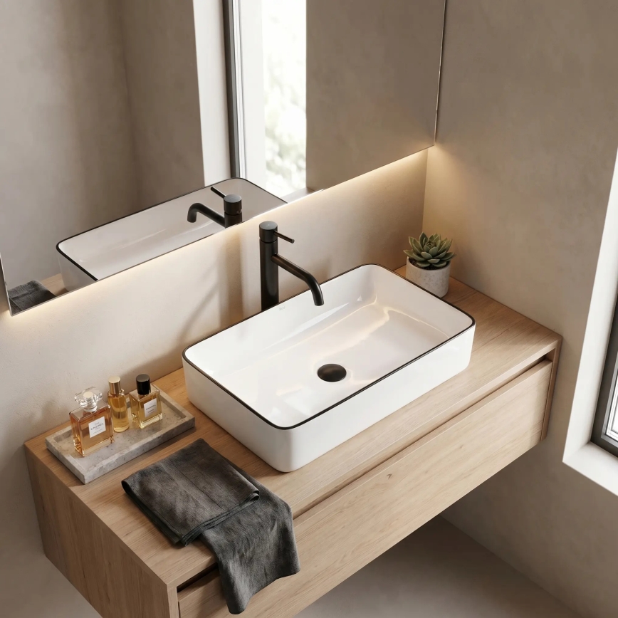 REA-U6513 - Lavoar pentru blat DENIS 35 x 61,5 cm ceramică/alb/negru