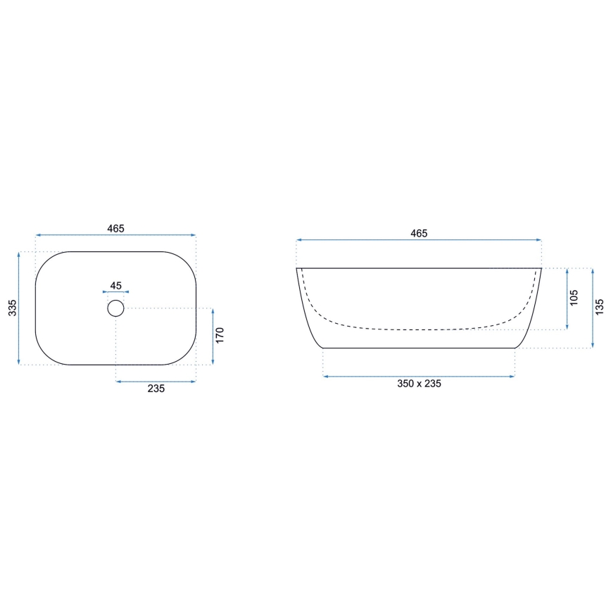 REA-U6521 - Lavoar pentru montare pe blat BELINDA 33,5x46,5 cm ceramică/alb lucios