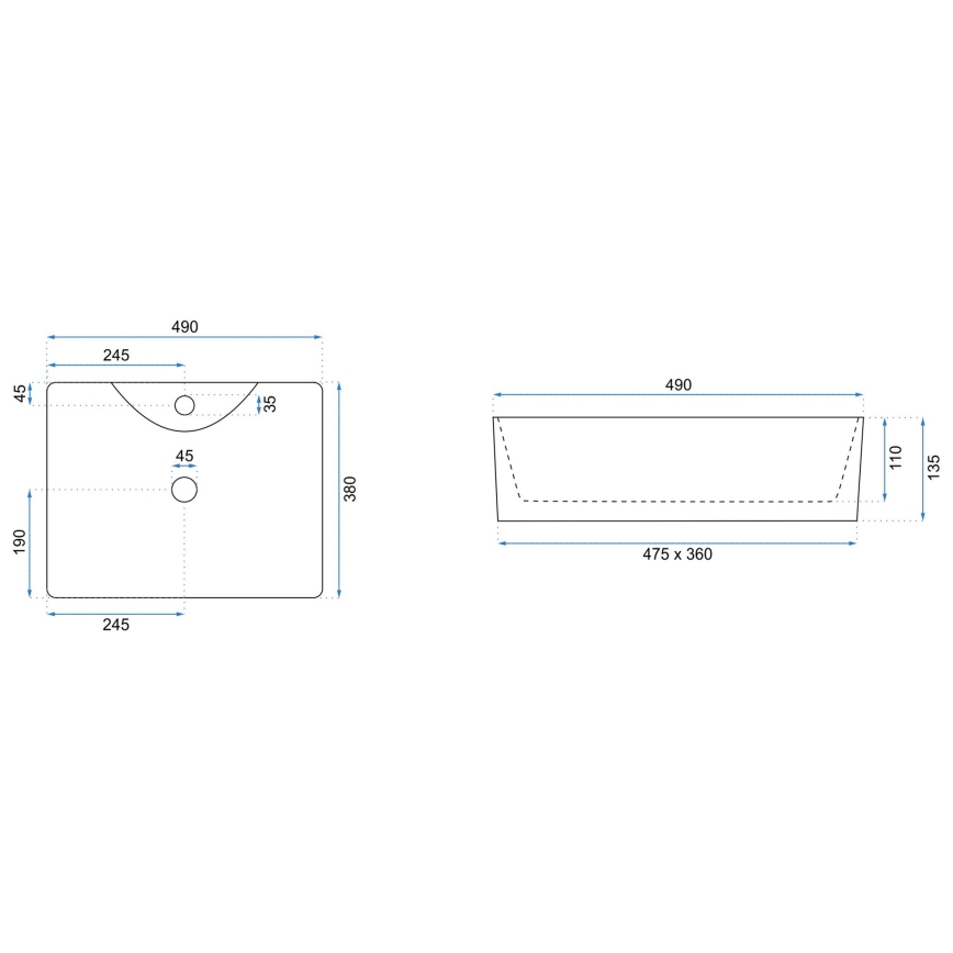 REA-U6524 - Lavoar KELLY pentru blat 38x49 cm, ceramică, alb lucios