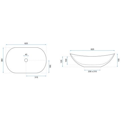 REA-U6600 - Lavoar pentru montare pe blat ROYAL 36 x 62,5 cm, ceramică, alb/negru