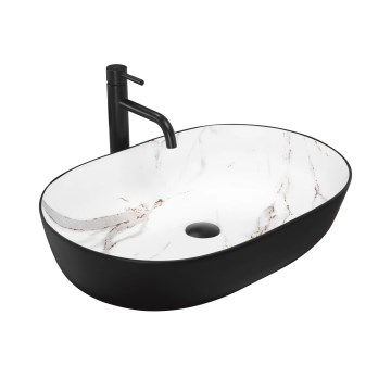 REA-U6625 - Lavoar CLEO pentru blat 41x60,5 cm, ceramică, negru/alb, decor marmură
