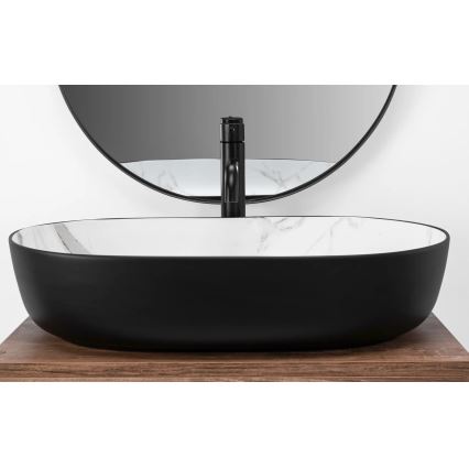 REA-U6625 - Lavoar CLEO pentru blat 41x60,5 cm, ceramică, negru/alb, decor marmură