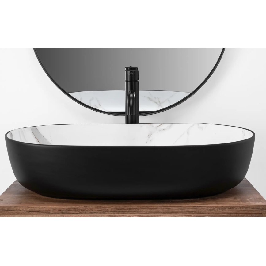 REA-U6625 - Lavoar CLEO pentru blat 41x60,5 cm, ceramică, negru/alb, decor marmură