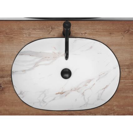 REA-U6625 - Lavoar CLEO pentru blat 41x60,5 cm, ceramică, negru/alb, decor marmură