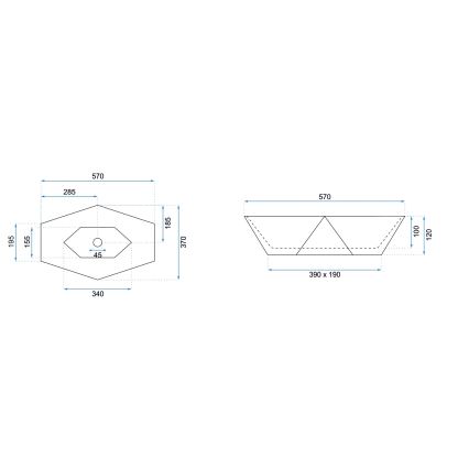 REA-U6643 - Lavoar pentru blat VEGAS, 37 x 57 cm, ceramică, alb lucios