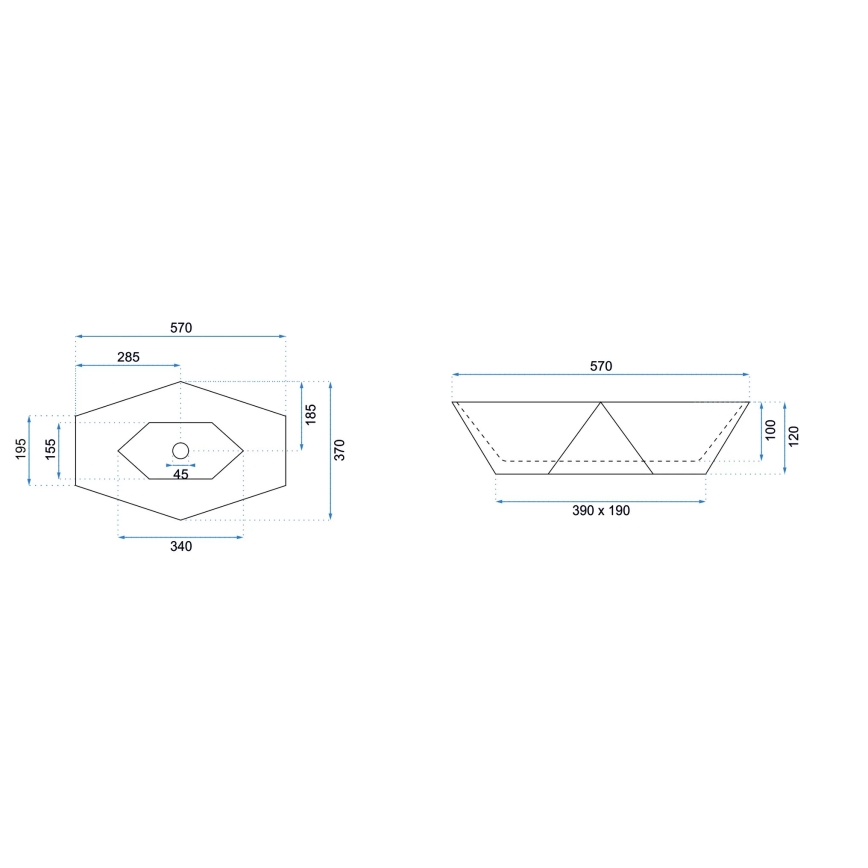 REA-U6643 - Lavoar pentru blat VEGAS, 37 x 57 cm, ceramică, alb lucios