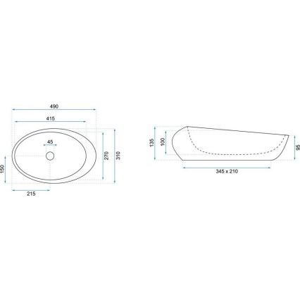 REA-U6649 - Lavoar ROXY pentru blat 31x49 cm ceramică/imitație de piatră
