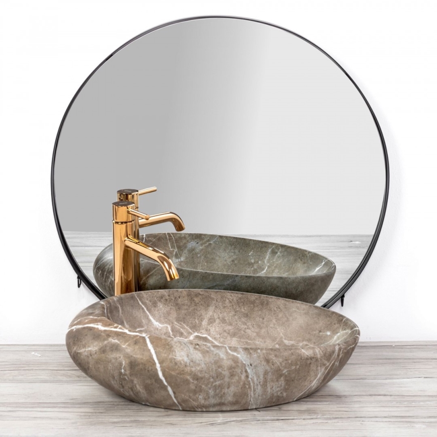 REA-U6650 - Lavoar pe blat ROXY, 31 x 49 cm, ceramică, gri, decor marmură