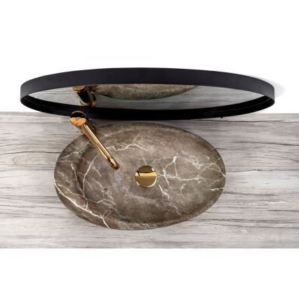 REA-U6650 - Lavoar pe blat ROXY, 31 x 49 cm, ceramică, gri, decor marmură