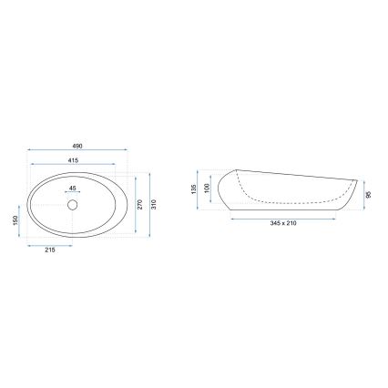REA-U6650 - Lavoar pe blat ROXY, 31 x 49 cm, ceramică, gri, decor marmură