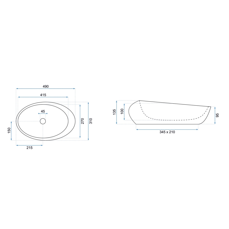 REA-U6650 - Lavoar pe blat ROXY, 31 x 49 cm, ceramică, gri, decor marmură