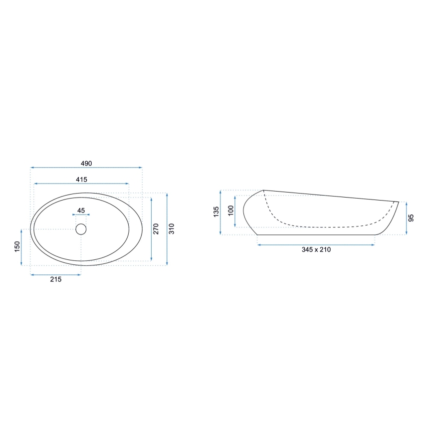 REA-U6651 - Lavoar pentru blat ROXY 31 x 49 cm, ceramică, gri, imitație de piatră