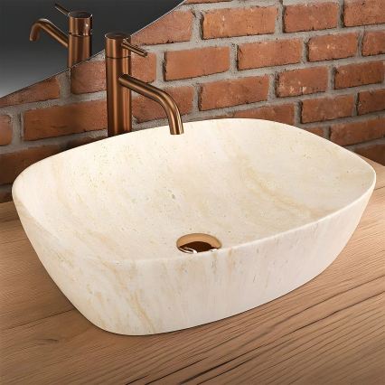 REA-U6689 - Lavoar pentru blat FREJA 39,5 x 51 cm ceramică/bej/imitație de piatră