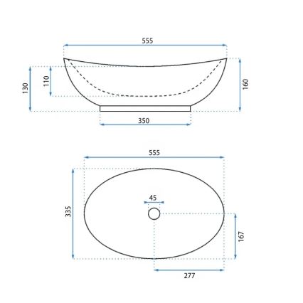 REA-U6801 - Lavoar KATE pe blat, 33,5 x 55,5 cm, ceramică, alb lucios