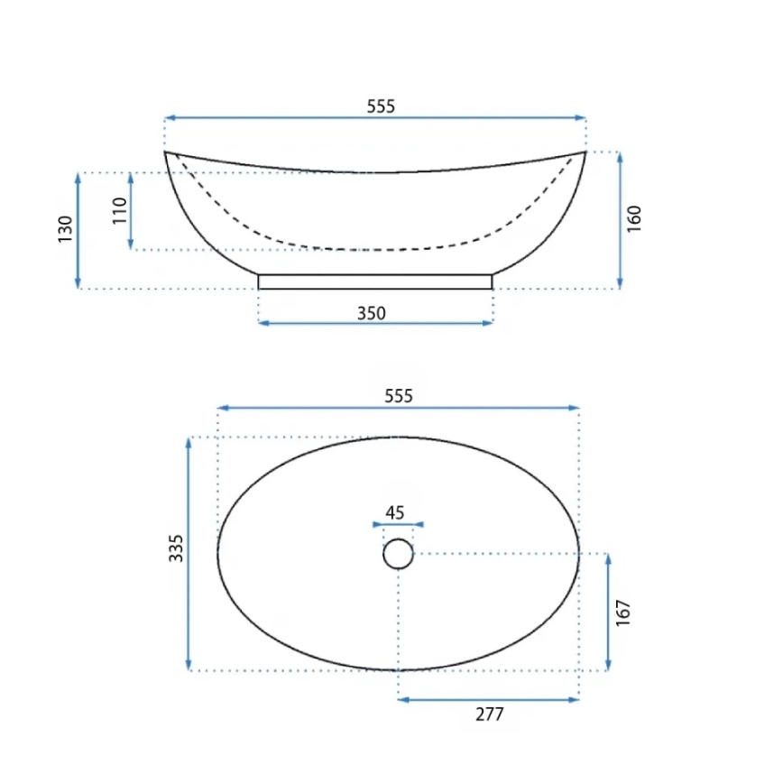 REA-U6801 - Lavoar KATE pe blat, 33,5 x 55,5 cm, ceramică, alb lucios