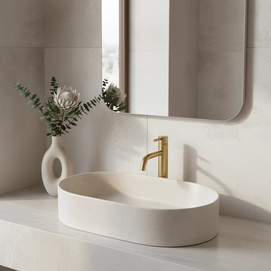 REA-U7341 - Lavoar pentru montaj pe blat NADIA 38,5x61 cm ceramică/crem