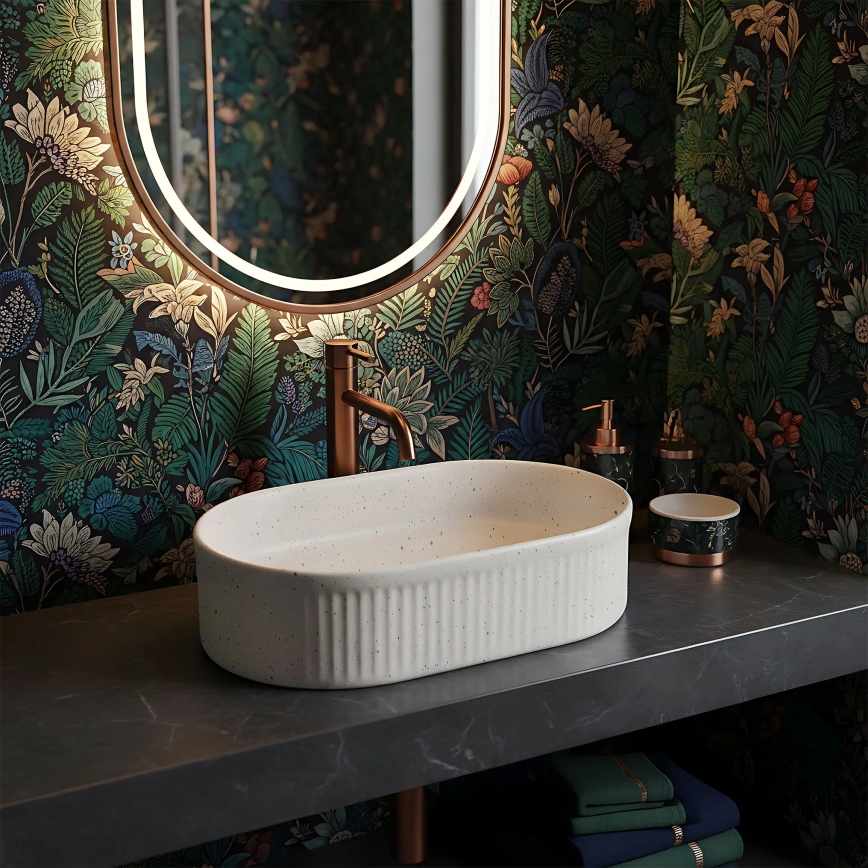 REA-U7342 - Lavoar pe blat VANDA 31x49 cm ceramică/bej/imitație de piatră