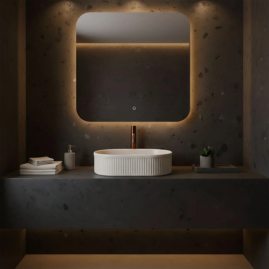 REA-U7342 - Lavoar pe blat VANDA 31x49 cm ceramică/bej/imitație de piatră