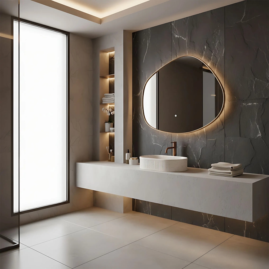 REA-U7342 - Lavoar pe blat VANDA 31x49 cm ceramică/bej/imitație de piatră