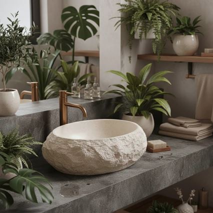 REA-U7347 - Lavoar pentru blat MIKA 38x50 cm bej/imitație de piatră