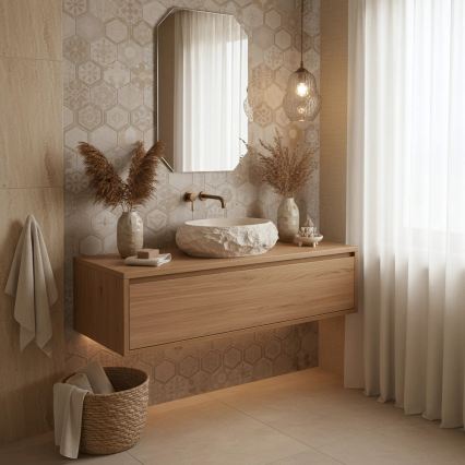 REA-U7347 - Lavoar pentru blat MIKA 38x50 cm bej/imitație de piatră