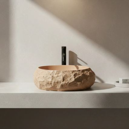 REA-U7348 - Lavoar MIKA pentru montare pe blat 38x50 cm, portocaliu/bej, imitație de piatră